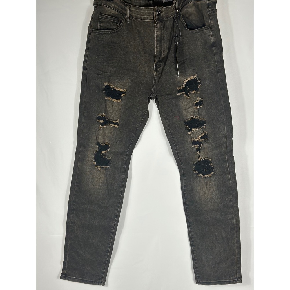 CJ Black Mens Skinny Fit Distressed Black Wash‎ Denim Jeans 38 x 32